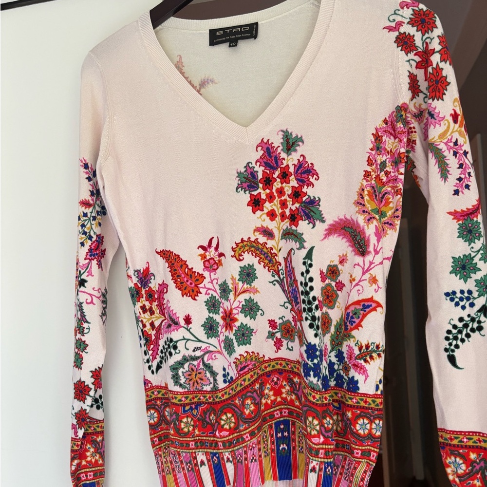 Etro Multicolor Floral V-Neck Top size 40